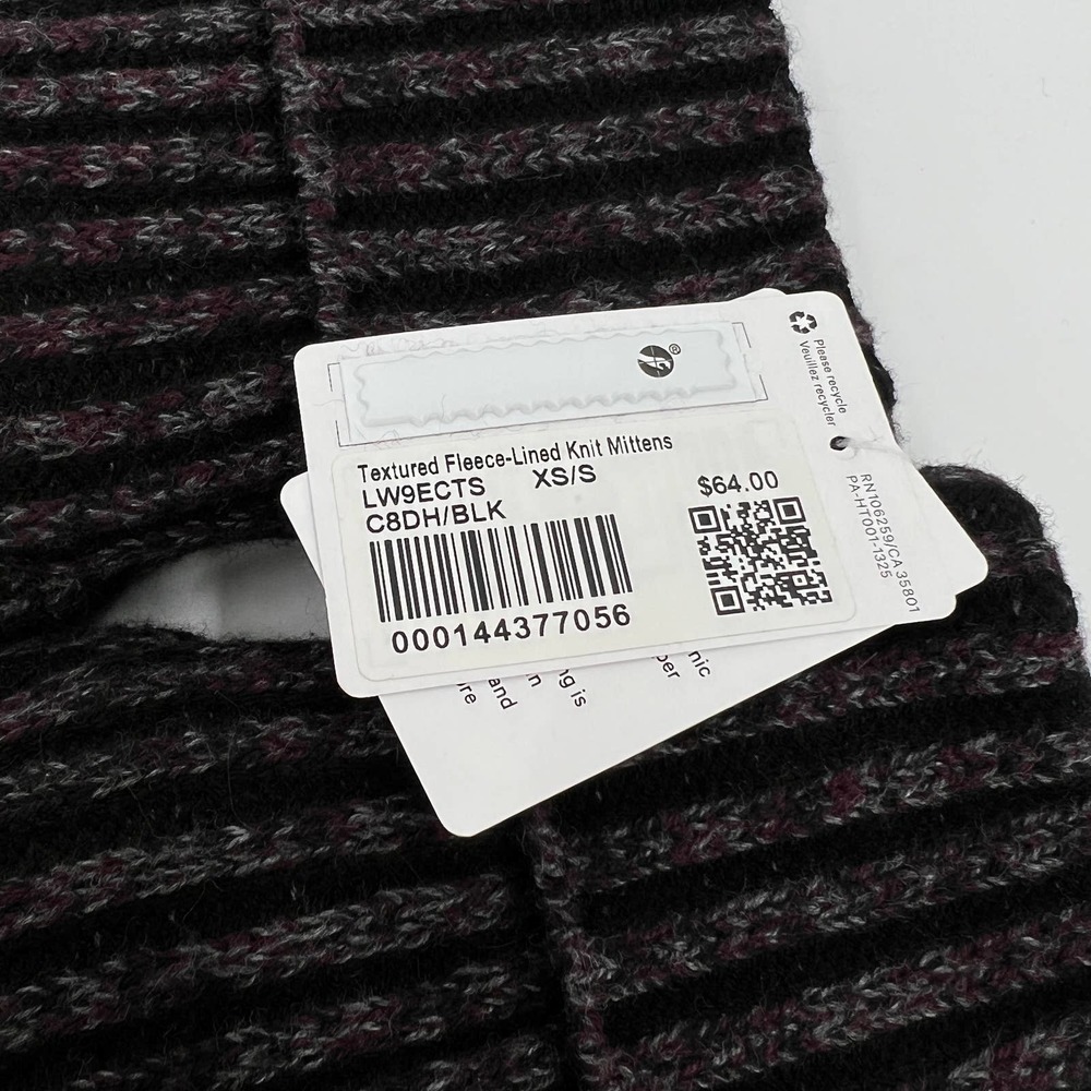 LULULEMON Textured Fleece Lined Mittens Womens XS Small XS/S Black NWT - Picture 6 of 8